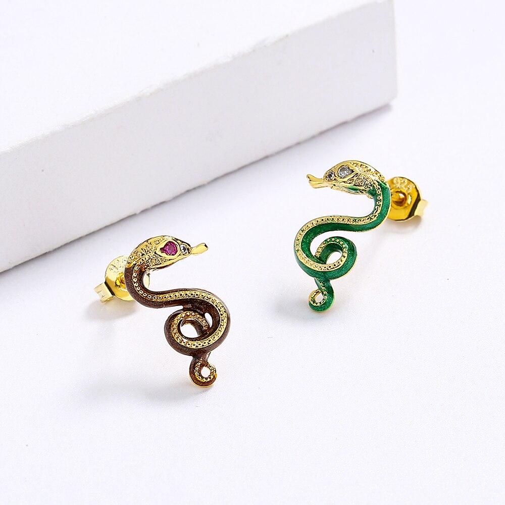 Domineering Exquisite Snake Earrings Asymmetric Women's Snake Earrings Colorful Handmade Enamel Jewelry Creative Party Jewelry