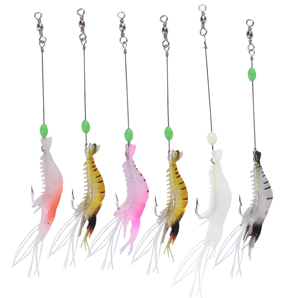 

6Pcs High Simulation Soft Luminous Artificial Shrimp Lure Bait Fishing Tackle with Hook