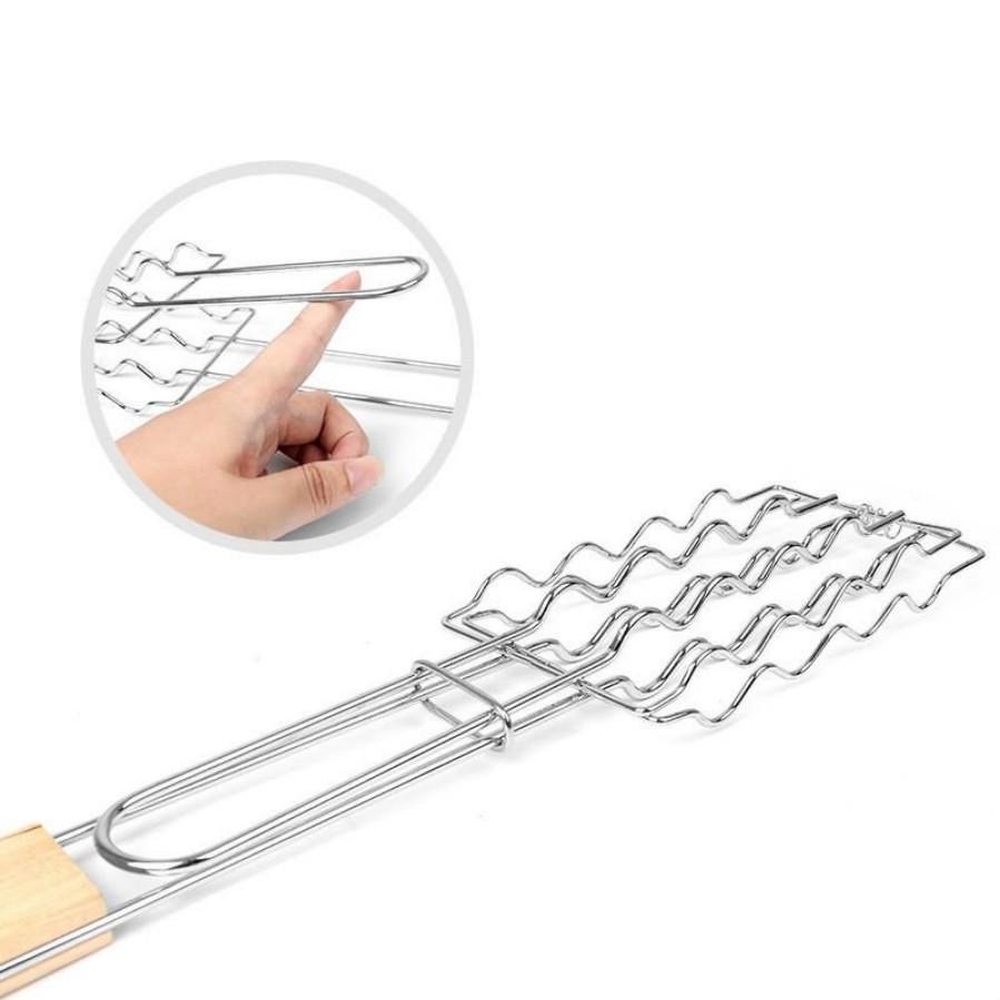 Outdoor Camping Edelstahl Faltbar Tragbar Hot Dog Grillrost Grillwurst Rostgrill Netz Grillnetz