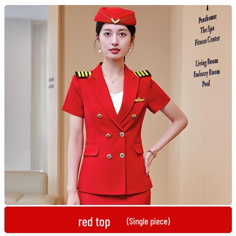 Women's Short-Sleeved Uniform Set for Summer: Ideal for Front Desk, Jewelry Store, Beautician, and Catering Services.