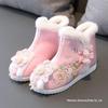 Cizme de Bumbac Căptușite cu Lână Hanfu pentru Copii - Stil Iarnă 2026, Pantofi Tradiționali Chinezești Brodați pentru Fete