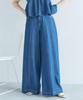 denim pants with center crease and navy size suitable for matching outfits [BIS] Wide-leg belt, washable, (43), M,