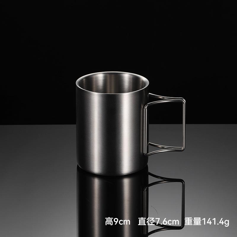 200-400ml Double-layer Stainless Steel Mugs Outdoor Camping Water Beer Mug Hike Handle Picnic Cups Family Friends Drinking Set