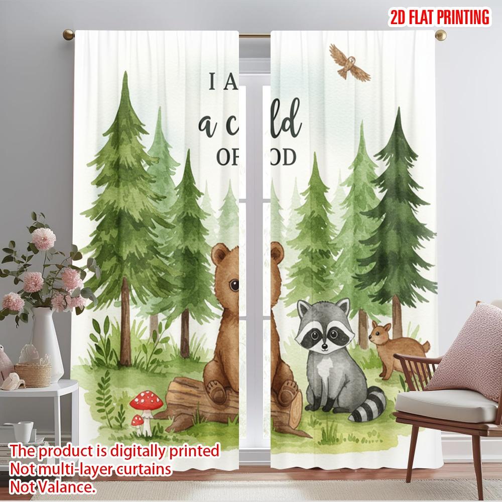 

2pcs 2D flat printing Scene Curtains God Child Forest Friends Polyester Without Electricity Party Decorations Perfect for 52.50×116.00 CM 2pcs