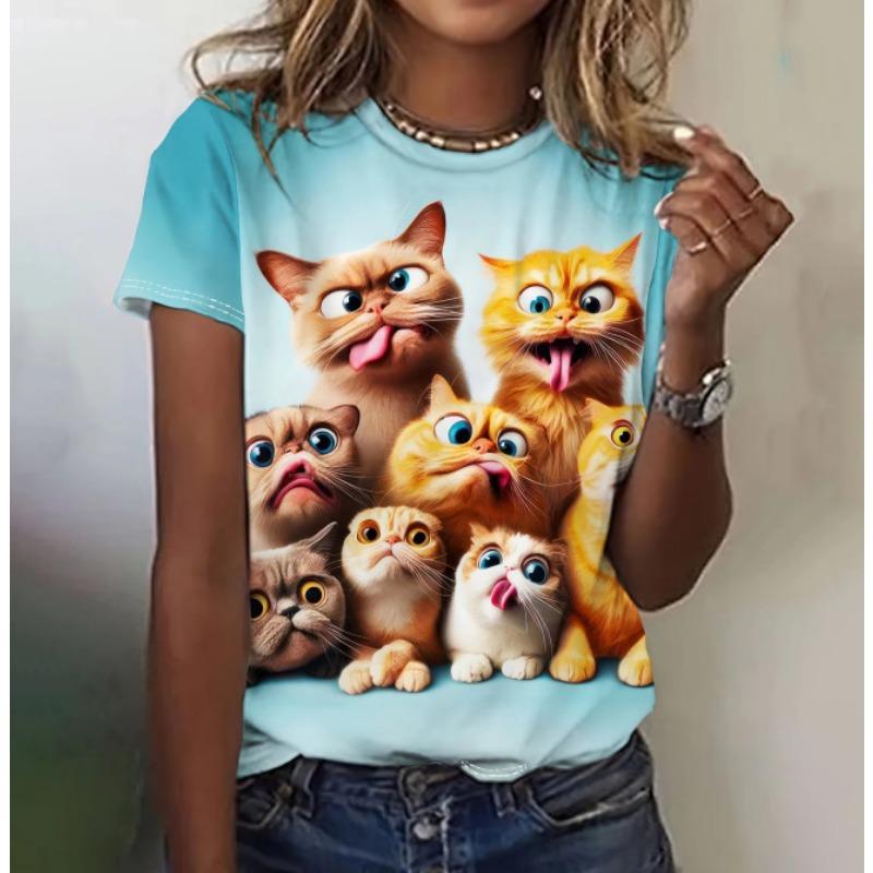 

3D Printed Casual Short Sleeved T-shirt Inside Outside Loose Fitting Top Cute Color Pattern Women s T-shirt 6XL