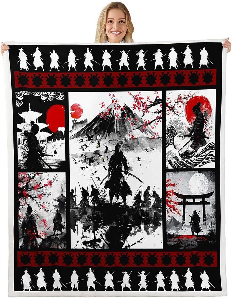 GUOYU Blanket Kids Japanese Geishas Fleece Throw Blanket Queen Boys Girls Cherry Blossoms Plush Blanket Japanese Style Sherpa Blanket Japanese
