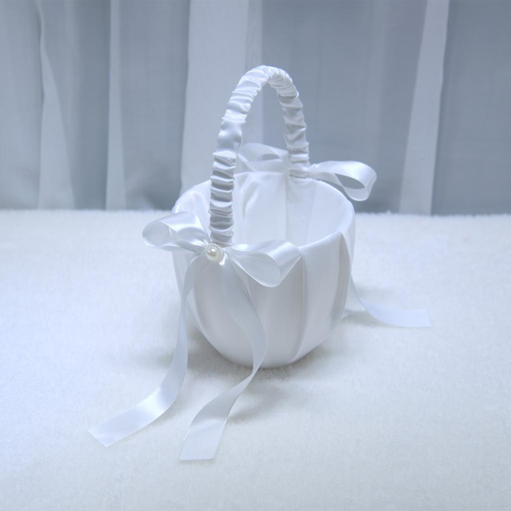Elegant Wedding Flower Girl Basket White Cute Satin Holder Ring Pillow Flower Storage Basket for Party Wedding Decoration