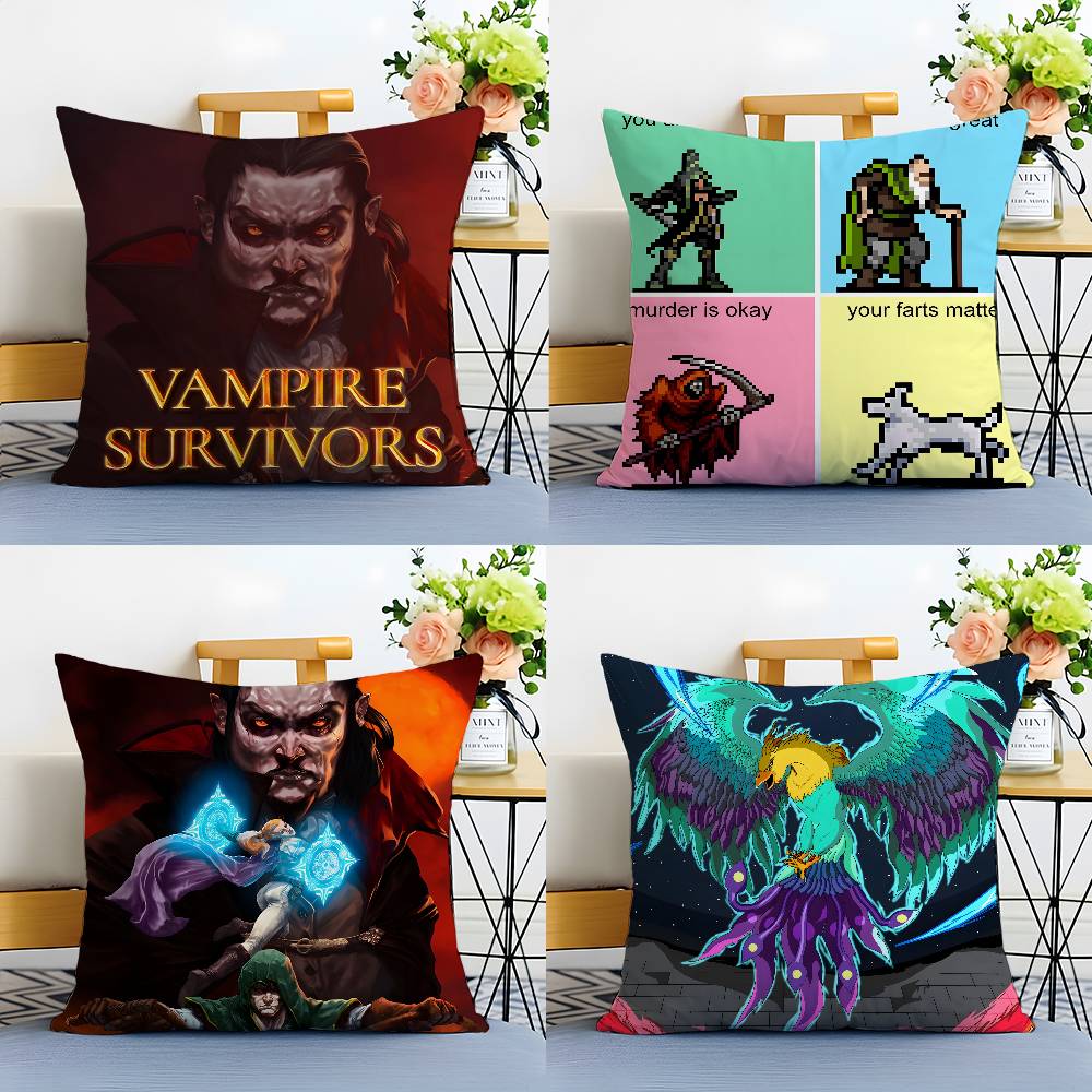 Game Vampire Survivors-S Pillow Case Anti-dustmite Pillowcase Invisible Zipper Silky Short Plush Sofa Cushion Cover