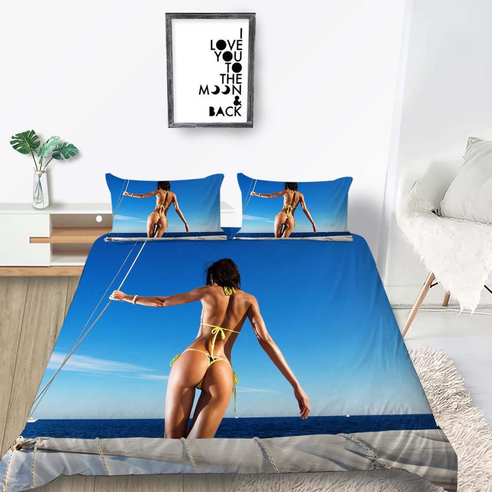 

3D комплект постільної білизни Комплект підодіяльників Sexy Women Printed Home Decor Поліестерова наволочка Soft Washes EU Single 135x200cm
