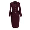 Elegant Women's Wine Red Suit Skirt Set
