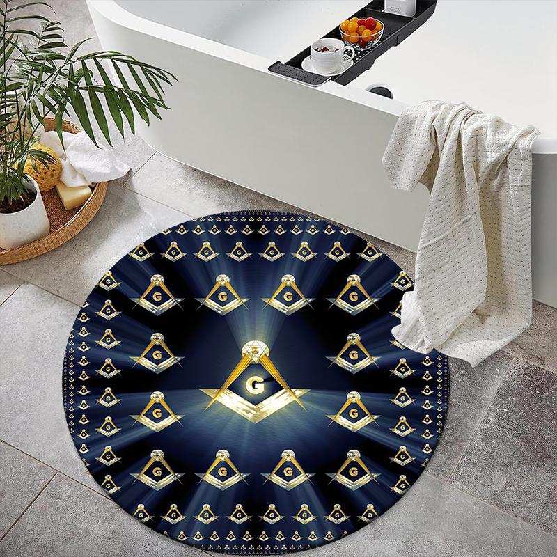 1pc The square and compass of Freemasonry Round carpet Painted Printed circular carpet, home door mat, outdoor travel protection carpet