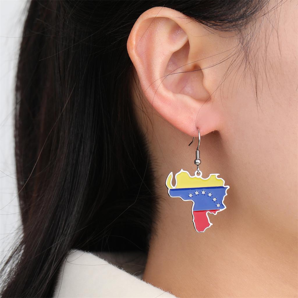 EUEAVAN Enamel Venezuela Map Earrings Girl Stainless Steel Gold/Silver Color Charm Venezuelan Flag Pendant Earring Jewelry Gifts