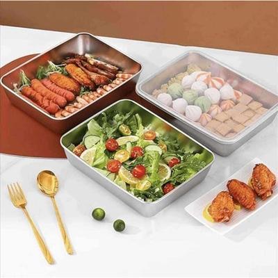 Set of 2 Food Storage Container Stainless Steel Baking Pan with Lid/Rectangle Sheet Cake Pans with Covers Heavy Duty Bakeware for Cakes, Brownies