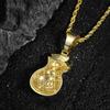 Money Bag Pendant 14K Gold Plated CZ Hip Hop Dollar Purse Charm Fashion Necklace Jewelry for Men Women