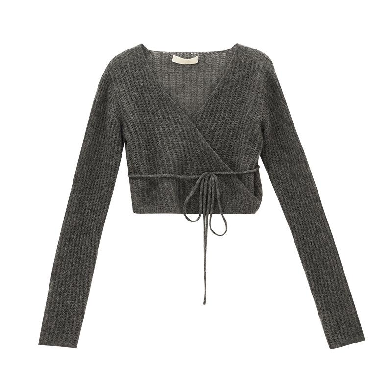 

Love & Nancy 2025 Летний шерстяной топ с коротким рукавом и V-образным вырезом на кулиске для женщин One Size