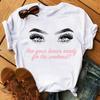 Maycaur Neues Niedliches Wimpern Rote Lippen Aufdruck Damen T-Shirt Sommer Freizeit Kurzarm O-Ausschnitt T-Shirt Mode Damen Oberteil