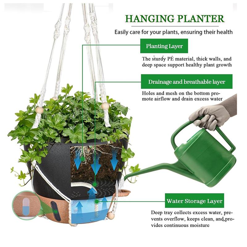 M-Modern-10 Inch Hanging Planter For Indoor Plants, 2 Pack Self Watering Hanging Baskets Flower Pots With Drainage Hole