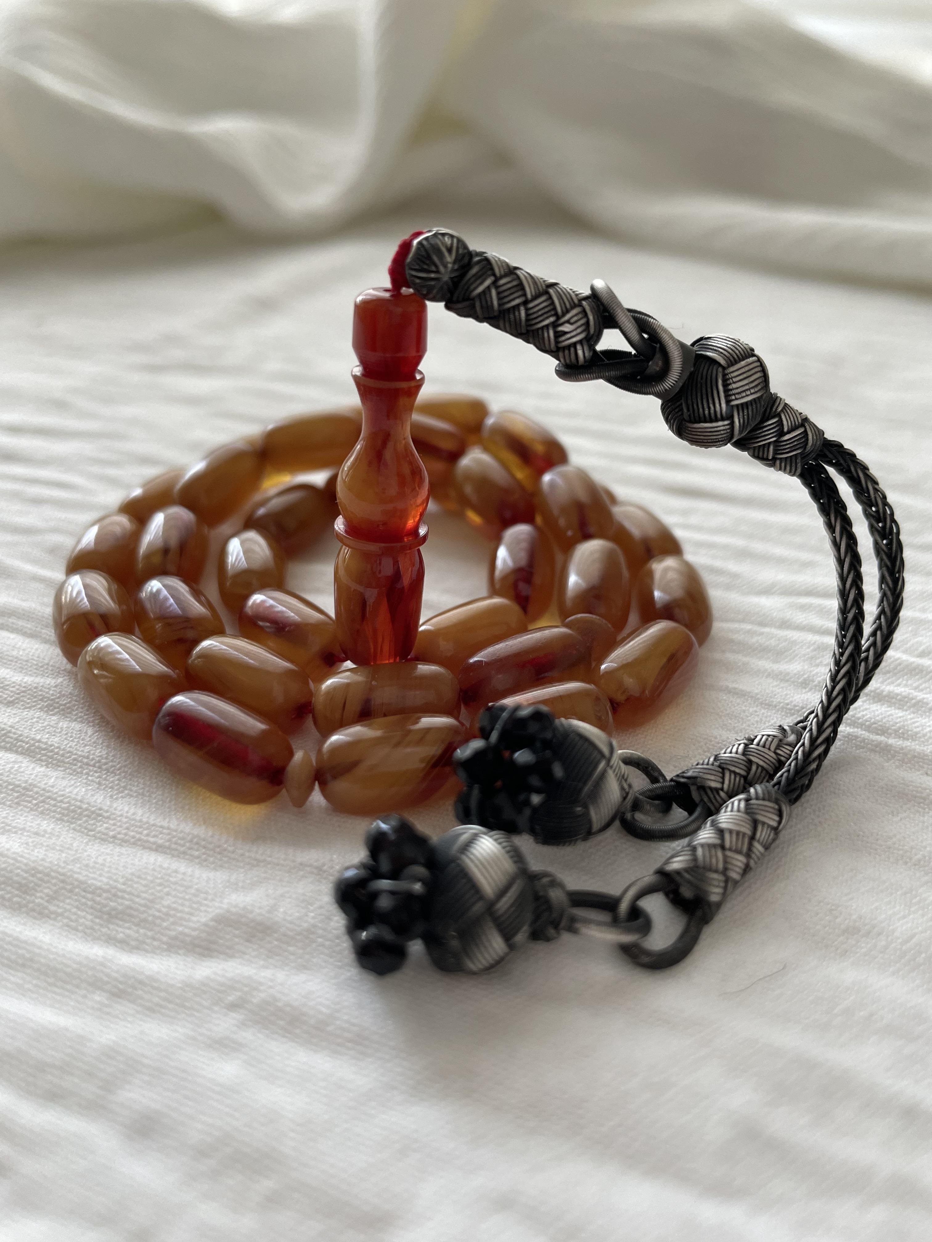

Огненные янтарные четки из стерлингового серебра 1000 пробы Kazaziye Tassels Rosary, исламские мисбахские мусульманские четки, роскошный подарок 33 четки