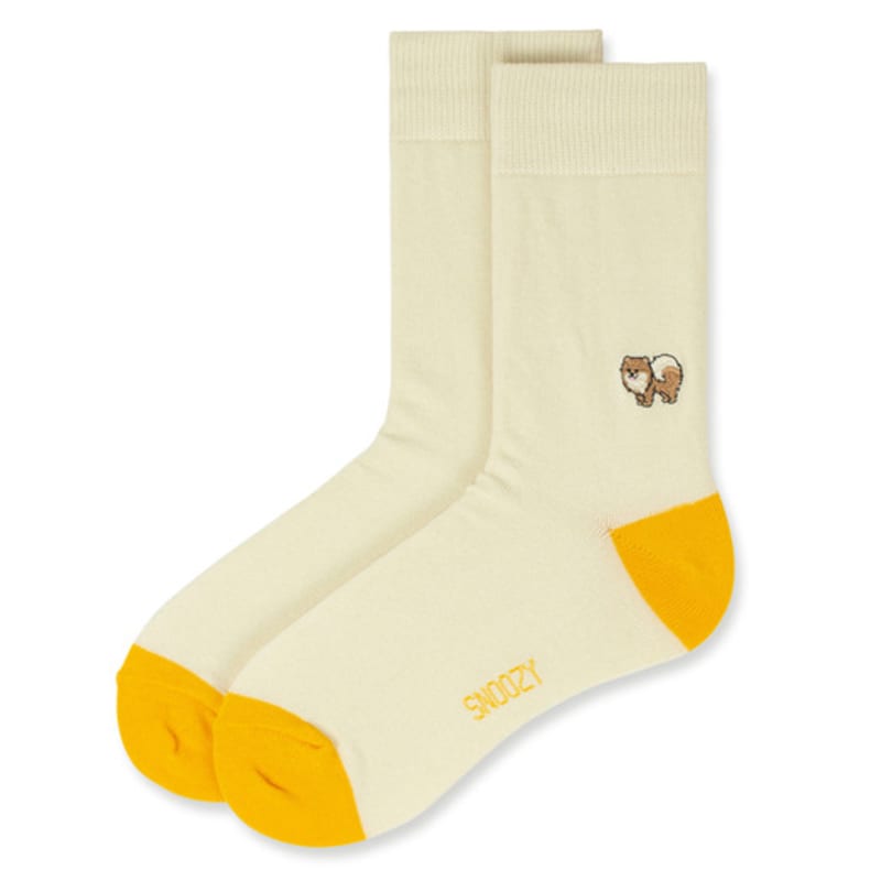 SNOOZY Pomeranian Puppy Embroidered Socks (Ivory Yellow)