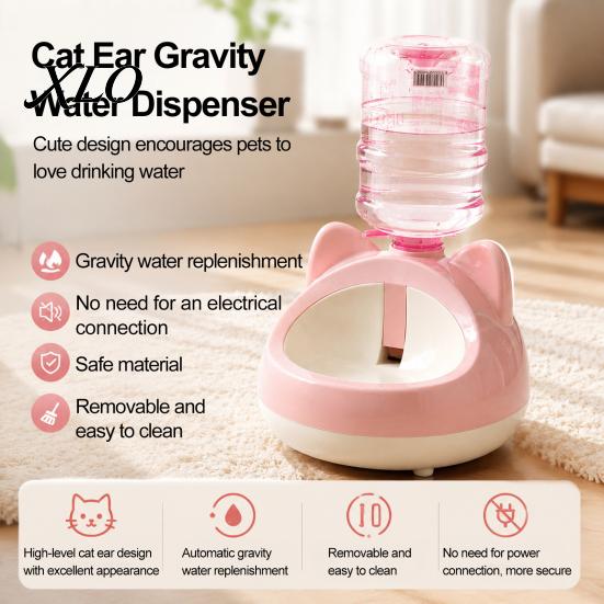 Easy To Clean Cat Water Supply Automatic Dispenser, Auto Refill Pet Feeder, Cute Hygienic Dispenser Ear Design, Bottle Adapter Threaded Bowl for Cats