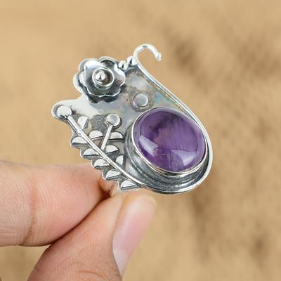 Muttertagsangebot Afrikanischer Amethyst Edelstein 925 Sterlingsilber Blume Ehefrau Ring