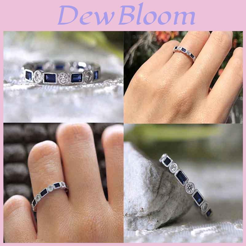 Silver Plated Natural Gemstone White Sapphire And Blue Topaz Elegant Ring For Women