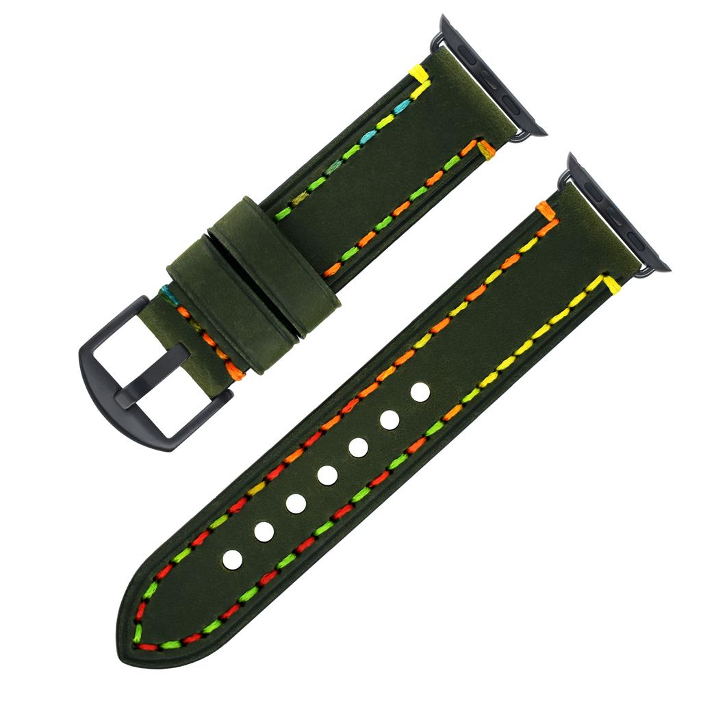 Handmade Genuine Leather Watch Bands for Apple Iwatch Series 8 7 6 5 4 3 2 1 with Colored Thread Fashion Luxury Charm Beautiful