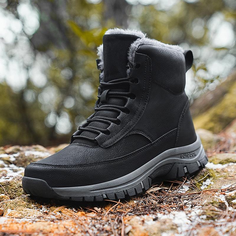 Men's Winter Plus Size High-Top Cotton Snow Boots - Thick Sole, Waterproof, Fleece-Lined for Extra Warmth