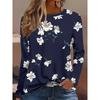 Round Neck 3D Flower Pattern Top Casual Long Sleeved Women's T-shirts - Soft Medium Stretch Polyester Fabric Spring and Autumn Relaxed Fit Clothing