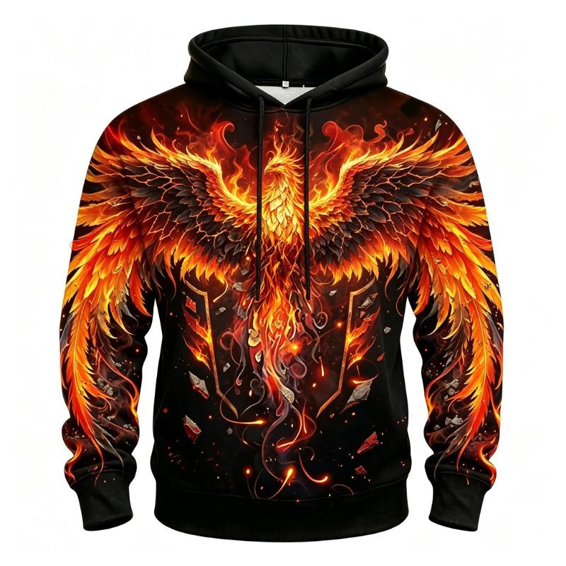 Erkek Ateş Anka Kuşu Alev Duman Tam Baskılı Kapüşonlu Sweatshirt Cadılar Bayramı Gotik Uzun Kollu Kazak Cosplay Partisi İçin