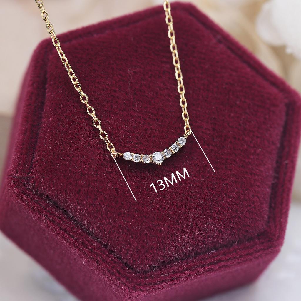 Luxury Smile Zircon Charm Necklace, 925 Sterling Silver Plated 14K Gold Chain Choker