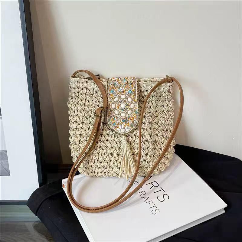 Women's 2025 Fashion Straw Tassel Crossbody Bag - Versatile Woven Beach Shoulder Bag