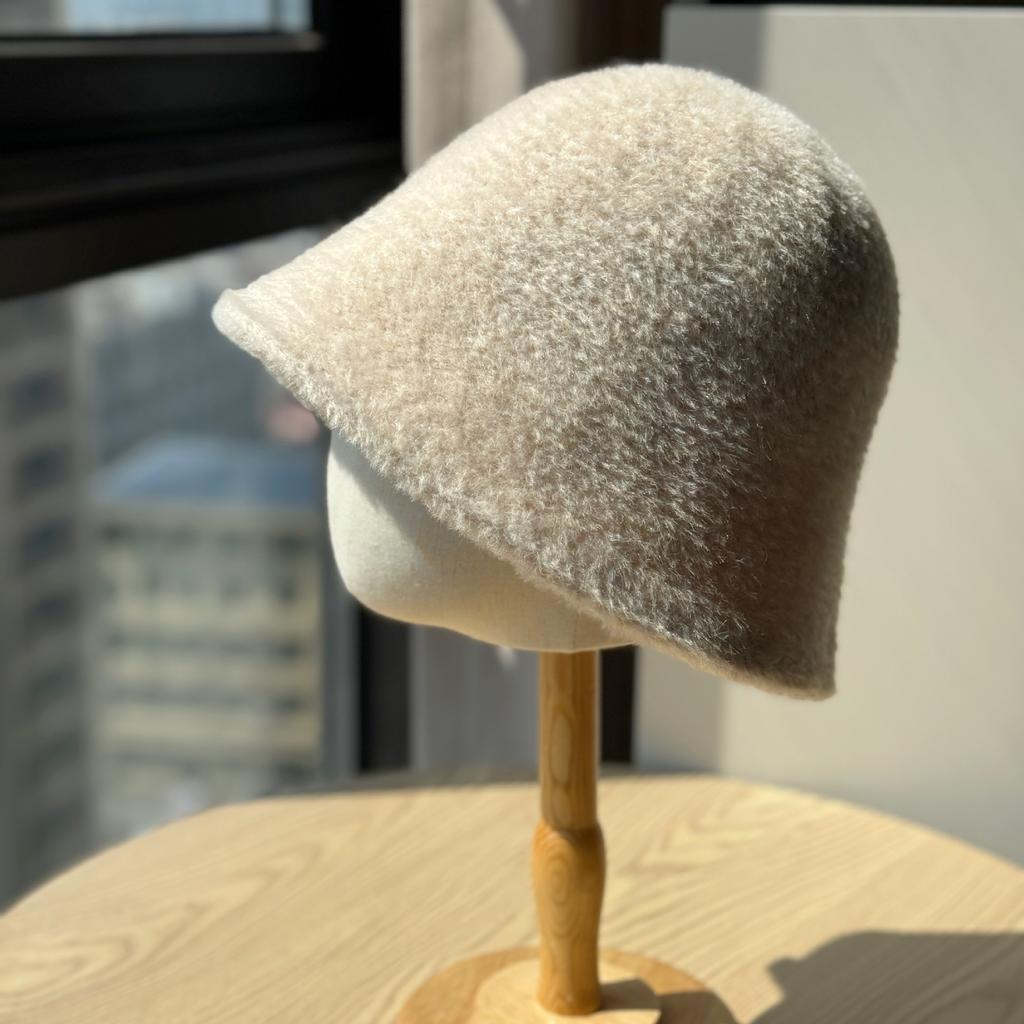 Fischerhut Damen Herbst und Winter High End Gesicht Zeigend Klein Eimerhut Ohne Make-up Gesicht Bedeckend und Warm Haltend Plüsch Beckenhut