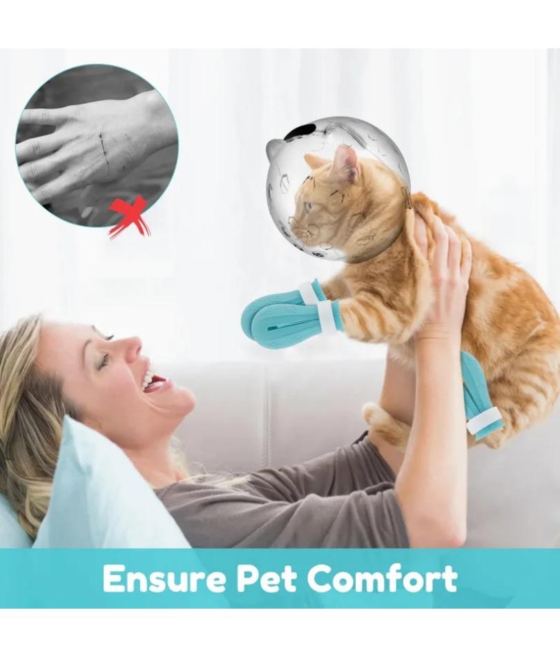 1Set Cat Muzzle Pet Grooming Cover Accessory Cat Anti Bite Anti Licking Space Hood Breathable Helmet with 4 Silicone Paw Shoes