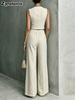 Women's Summer Sleeveless Lace Top with Straight Leg Casual Pants Fashion Elegant Set