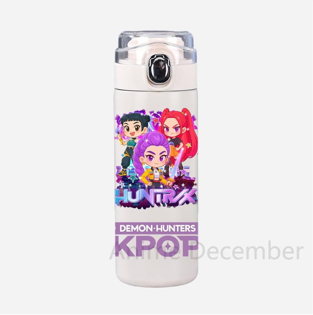 Anime K-Pop Lovci démonů Tištěná termoska Přenosná nerezová láhev na vodu 400 ml Nepropustný kempingový pohár na vodu Dárky