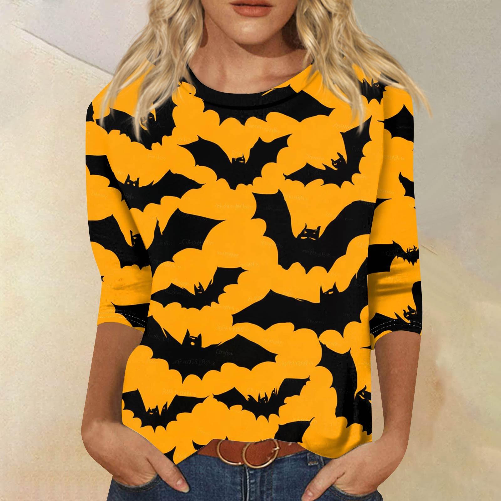 

Женская модная повседневная футболка с рукавом три четверти, принтом на Хэллоуин и круглым вырезом XXXL оранжевый