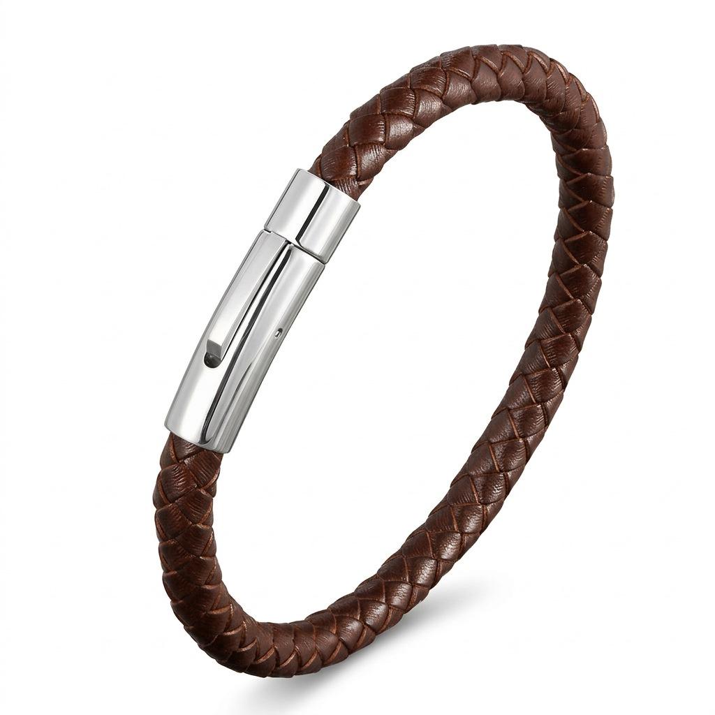 European and American Leather Bracelet Stainless Steel Snap Button Men's Woven Leather Bracelet