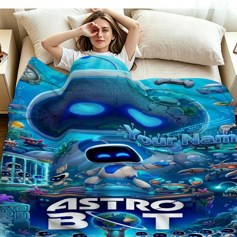 1PC ASTRO BOT Custom Name Patterned Flannel Blanket Suitable For All Seasons for Home Decor Warmth and Comfort Gifts Holiday Present