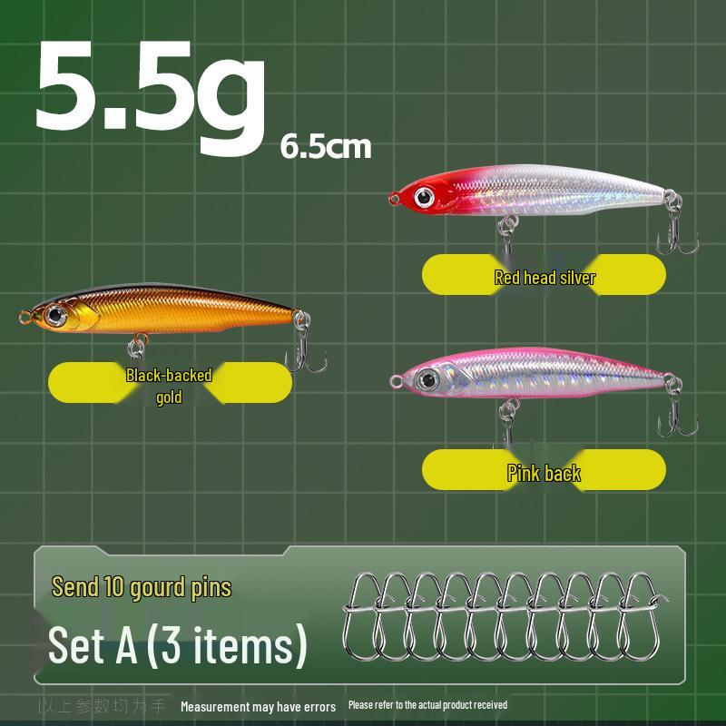 Small Silver Fish Pencil Twitching Long Cast Slow-Sinking Freshwater & Sea Fishing Lure for Mackerel & Asp