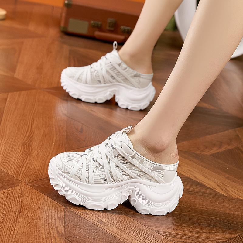 Fashion 8CM Woman Summer 2025 Vulcanized Shoes for Women Fashion Thick Bottom Sneakers Outdoor Tide Ladies Slip on Slippers Sneaker