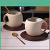 Cup Coffee Ceramic Retro Saucer Set With Wooden Coasters And Spoons For Tea Coffee