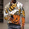 Men Plus Size Crew Neck Long Sleeve Shirt Black Gothic Skull Lion Graphic Casual Street Style Top