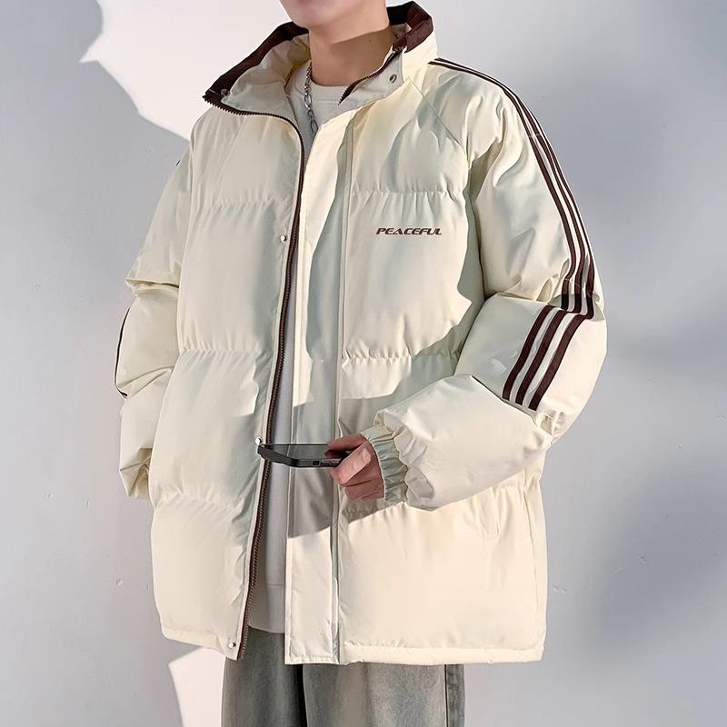 Striped Thickened Down Cotton-padded Jacket for Men's Winter New Winter Trendy Brand Jacket Warm Bread Cotton-padded Jacket