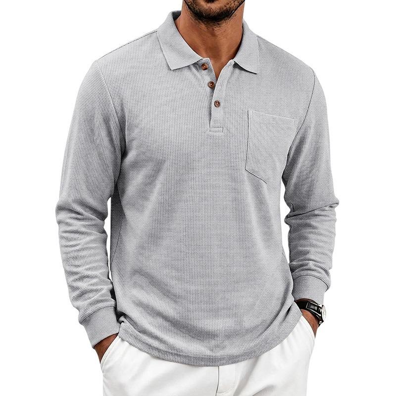 Men's Polo Collared Pocket Long Sleeve T-Shirt Solid Color Casual Top Casual Everyday Outfit