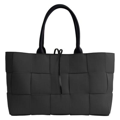 MALTA Women's Large Capacity Woven Tote Bag, Freestanding, Black Canvas, Fits A4 Sizes, Perfect for Commuting and School