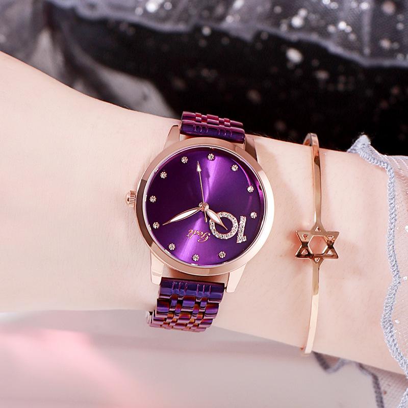 Women S Temperament Diamond-Encrusted Wrist Watch Fashion Steel Belt Women S Quartz Watch Casual Waterproof Women S Watch лавандовый