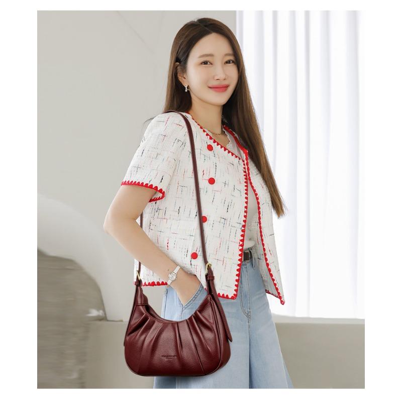 Minimally Designed Women's Shoulder Bag - Solid Color Pleated Handbag Fashionable Crossbody Bag Suitable for Daily Use and Shopping