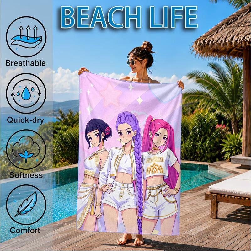 K-pop Heroes In Action Beach Towel, Quick-drying, Easy to Care for, Suitable for Both Fitness and Beach Vacations,Sports Essential