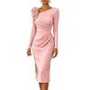 Huaqianguhh Vestito Midi Bodycon da Donna per Feste Cocktail, Manica Lunga Fiore 3D Pieghettato Abito Formale da Ospite di Matrimonio da Sera